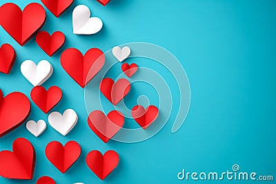 Poster or banner with papercut hearts symbol of love and Valentine day. Stock Photo