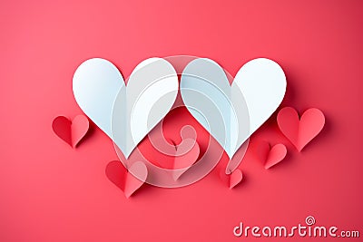 Poster or banner with papercut red hearts symbol of love and Valentines day. Stock Photo