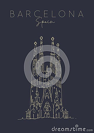 Poster Barcelona Sagrada Familia dark Vector Illustration