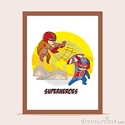 Poster Battle of Superheroes Vector Illustration