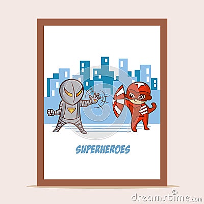 Poster Battle of Superheroes Vector Illustration