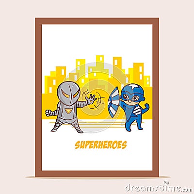 Poster Battle of Superheroes Vector Illustration