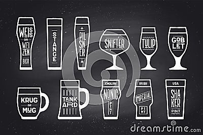 Poster beer glassware types Vector Illustration