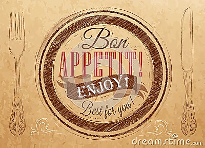 Poster Bon appetit. Kraft paper. Vector Illustration