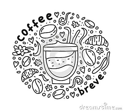 Poster with breve coffee. Vector Illustration