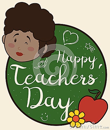 Brunette Female Educator with Some Gifts in Teachers` Day, Vector Illustration Vector Illustration