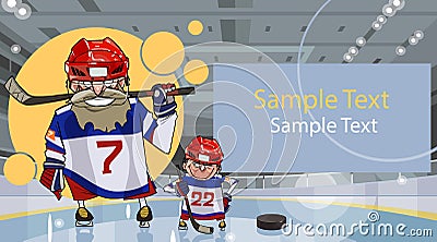 Poster card with two funny hockey cartoons and place for text Vector Illustration