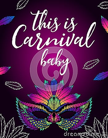 Poster for a carnival with a bright female mask Vector Illustration