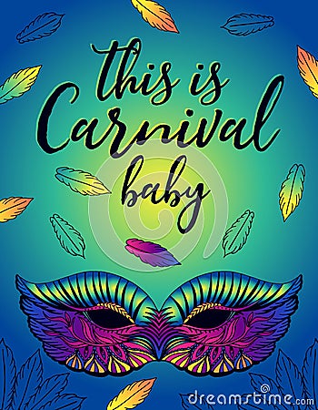 Poster for a carnival with a bright female mask Vector Illustration