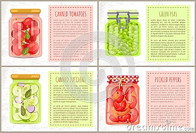 Poster with Cartoon Vegetable Conservation Set Vector Illustration