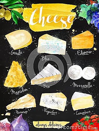 Poster cheese chalk Vector Illustration