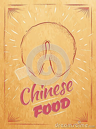 Poster Chinese food fortune cookies kraft Vector Illustration