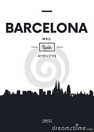 Poster city skyline Barcelona, Flat style vector illustration Vector Illustration