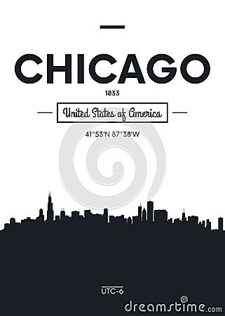 Poster city skyline Chicago, Flat style vector illustration Vector Illustration