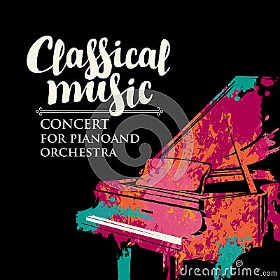 Poster of classical music concert with grand piano Vector Illustration