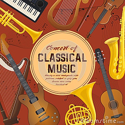 Poster for classical music instruments, sound Vector Illustration