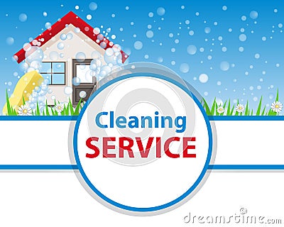 Poster clean house on a blue background. Banner for advertising Vector Illustration