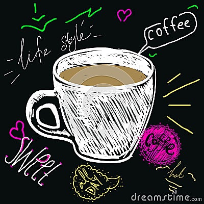 Poster coffee mocha in vintage style drawing with chalk on the blackboard. coffee illustration with slogan Vector Illustration