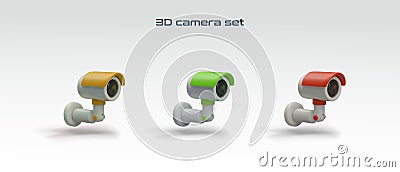 Poster with collection of different cameras night vision with motion sensors Vector Illustration