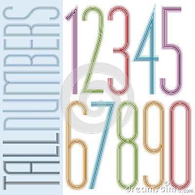 Poster colorful tall numbers on white background. Vector Illustration