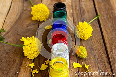 Poster colour art and flowers marigold of lifestyle Stock Photo
