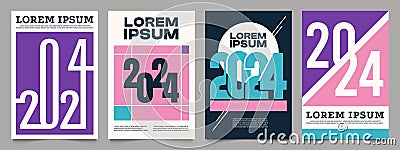 Poster 2024 concept. Annual calendar cover with trendy minimalistic geometric typography, colorful banner design. Vector Vector Illustration