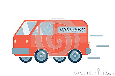 Poster concept for home goods delivery. Restaurant or supermarket delivering food by track at doorstep in quarantine. Sitting home Stock Photo