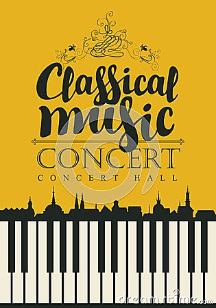 Poster for concert classical music with piano keys Vector Illustration