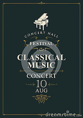 Poster for concert of classical music with piano Vector Illustration