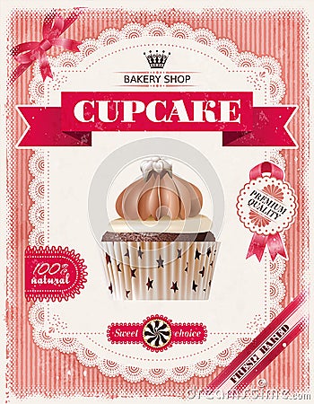 Poster of confectionery bakery with cupcakes Vector Illustration