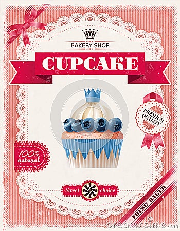 Poster of confectionery bakery with cupcakes Vector Illustration