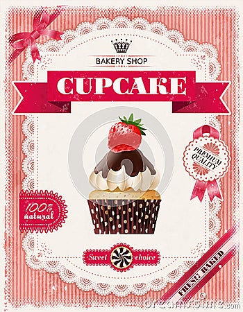 Poster of confectionery bakery with cupcakes Vector Illustration