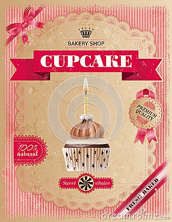 Poster of confectionery bakery with cupcakes Vector Illustration