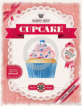 Poster of confectionery bakery with cupcakes Vector Illustration