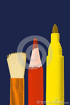 Poster. Contemporary art collage. Modern creative artwork. Sketch art tools. Brush paint, marker and pencil. Old paper Stock Photo