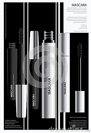 Poster Cosmetic Mascara with Packaging Vector Illustration