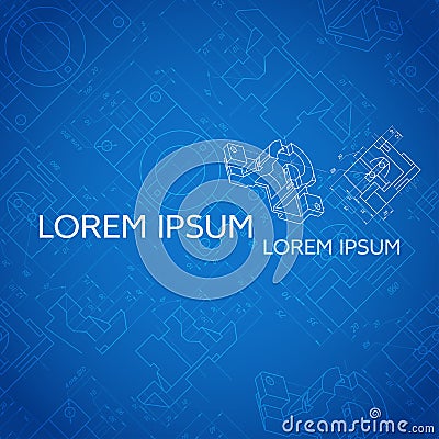 Poster, cover, banner, background of engineering drawings of parts. Vector Vector Illustration