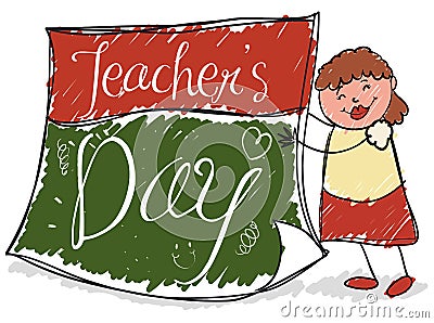 Happy Female Educator Holding a Calendar Paper for Teachers` Day, Vector Illustration Vector Illustration