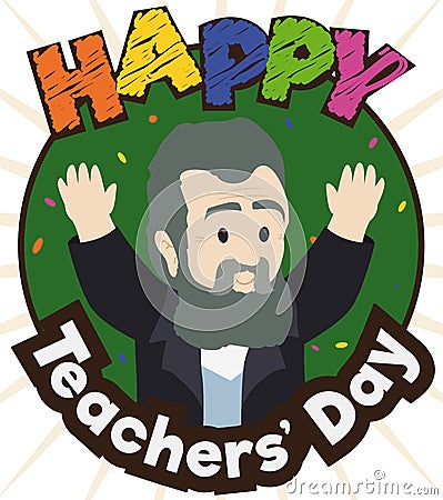 Happy Senior Professor Celebrating Teachers` Day, Vector Illustration Vector Illustration