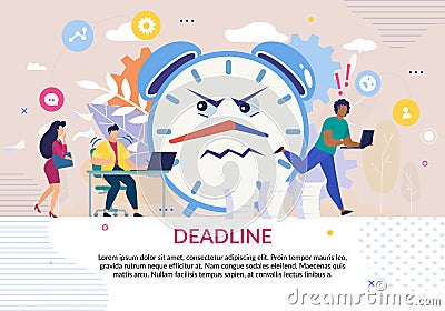 Poster in Deadline Theme with Stressed People Vector Illustration