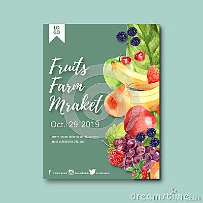 Poster design with Fruits-theme, creative various fruits vector illustration template Vector Illustration