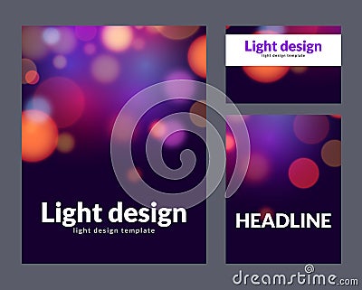 Poster design template with bokeh light effect. Vector modern card concept. Holiday flyer template for concert or show party. Vector Illustration