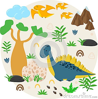 Poster with dinosaur and eggs - vector illustration, eps Vector Illustration