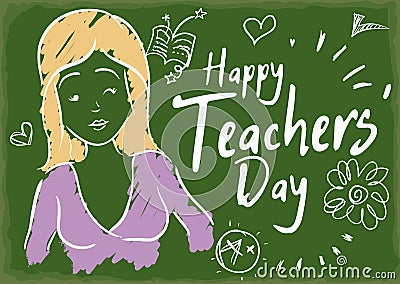 Doodle Drawing with Female Educator Design for Teachers` Day, Vector Illustration Vector Illustration