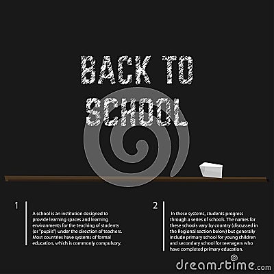 Poster educational back to school written with chalk on a blackboard. Vector Cartoon Illustration