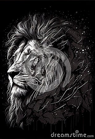Poster Electric lion head. AI render Stock Photo