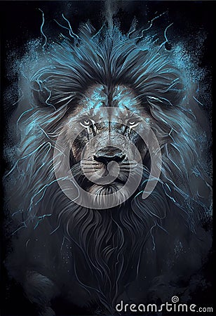 Poster Electric lion head. AI render Stock Photo