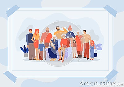 Poster Family Photo Different Generations Flat Stock Photo