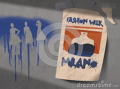 A poster for fashion week in Milan is seen taped to a concrete wall Stock Photo