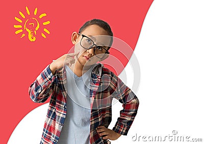 Poster flyer brochure cover design layout template, Asian child girl finger thinking Stock Photo